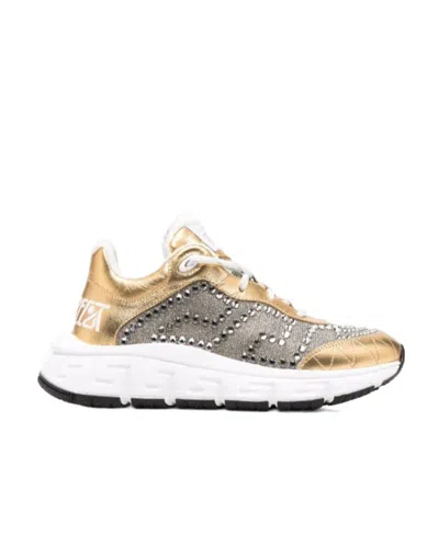 VERSACE CRYSTAL-EMBELLISHED LOW-TOP SNEAKERS