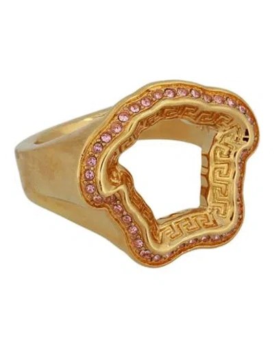 Versace Crystal Embellished Medusa Greca Ring Woman Ring Gold Size 15 Metal