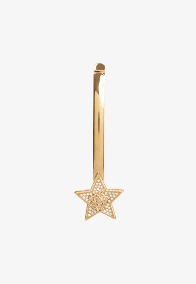 Versace Crystal-embellished Medusa Hair Pin In Gold