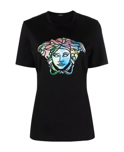Versace Crystal-embellished Medusa Head T-shirt In Black
