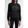 Versace Women's Sweatshirt Medusa With Crystal And Lurex Embroidery Yd Cotton Fleece In Black