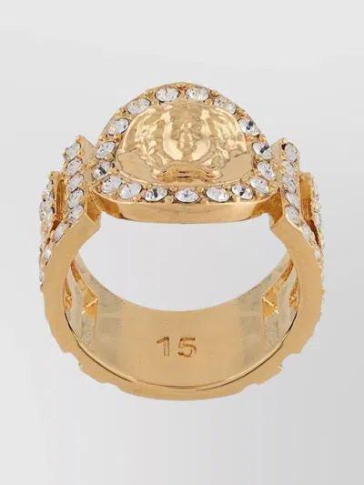 Versace Crystal Embellished Metal Ring In Gold