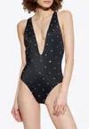 Versace Crystal-embellished Swimsuit In Black