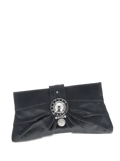 Pre-owned Versace Crystal-embellished Satin Clutch In Black