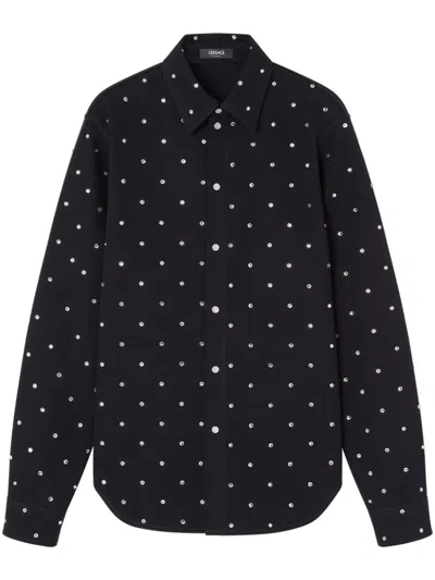 Versace Crystal-embellished Shirt In Black