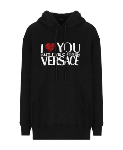 VERSACE CRYSTAL-EMBELLISHED SLOGAN HOODIE