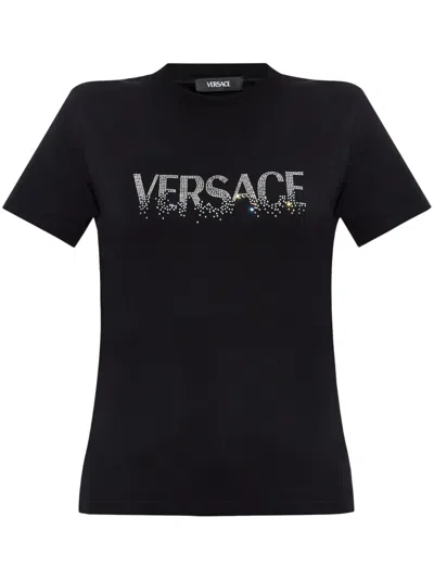 Versace Crystal-embellished T-shirt In Black