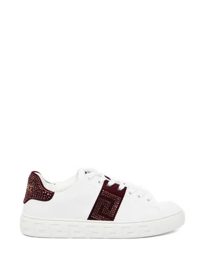 Versace Silk And Nylon Sneakers With Textured Burgundy Panels In White
