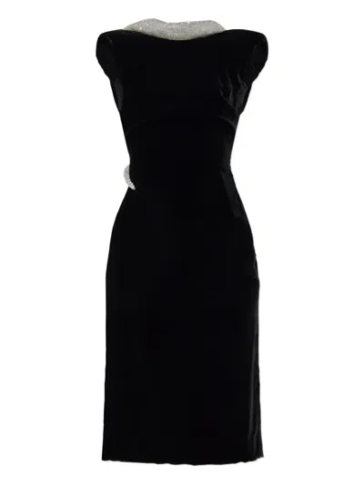 Versace Crystal-embellished Velvet Dress In Black