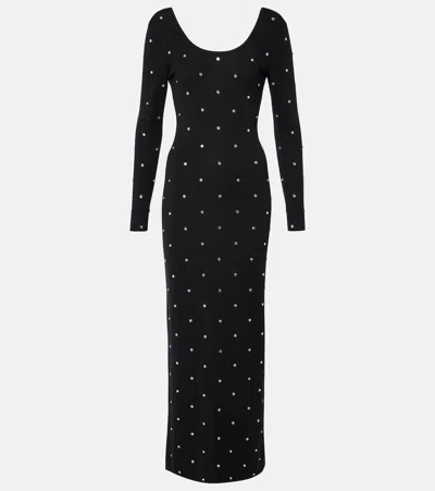 Versace Crystal-embellished Virgin Wool Midi Dress In Black