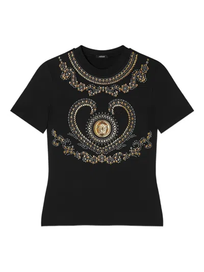 Versace Crystal-embellishment T-shirt In Black