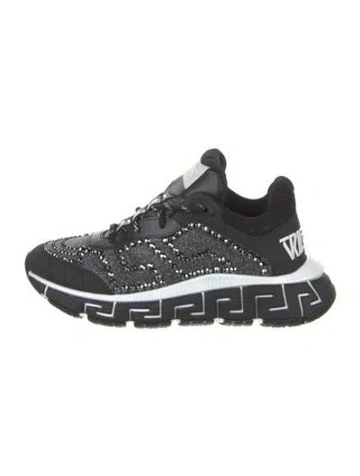 Pre-owned Versace Crystal Embellishments Sneakers In Black