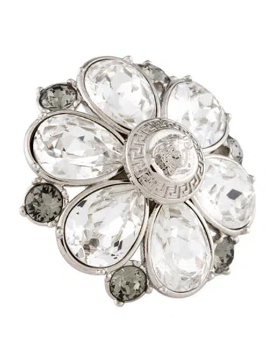 Pre-owned Versace Crystal Floral Cocktail Ring In Multi