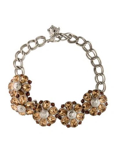 Pre-owned Versace Crystal Flower Choker Necklace, 15.5" In Brown