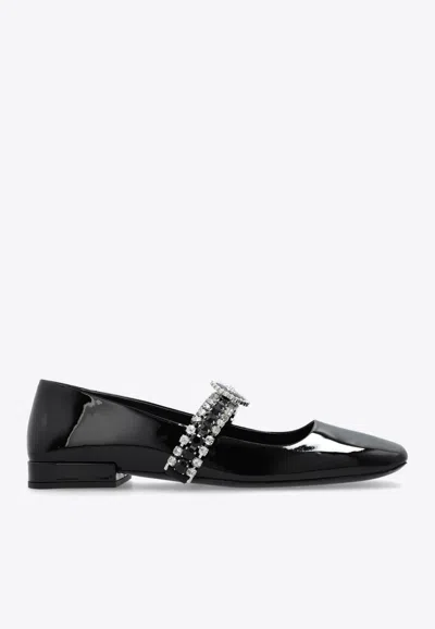 Versace Crystal Gianni Ribbon Leather Ballet Flats