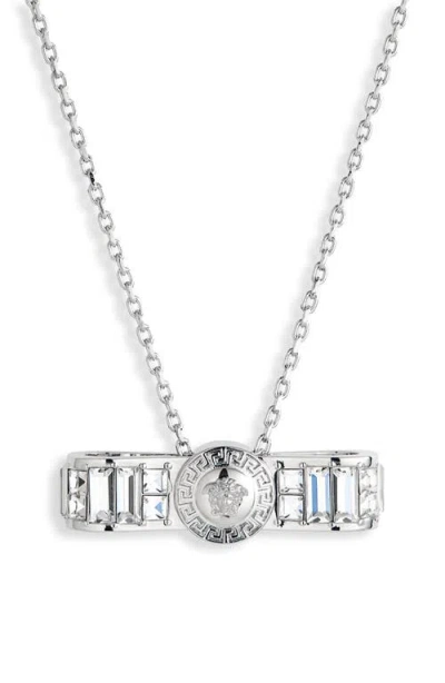 Versace Crystal Gianni Ribbon Pendant Necklace In Palladium Crystal