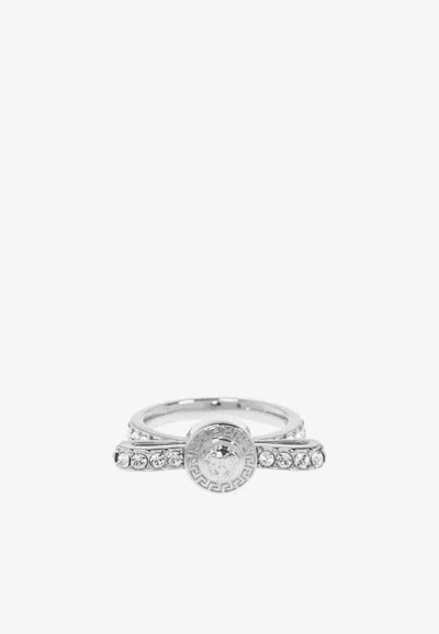 Versace Crystal Gianni Ribbon Ring In Gold