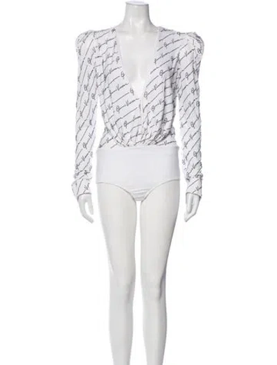 Pre-owned Versace Crystal Graphic Print Bodysuit W/ Tags In White