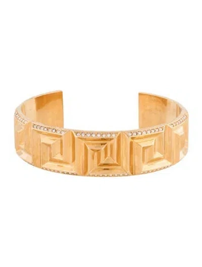 Pre-owned Versace Crystal Greca Cuff Bracelet, 6.75" In Multi