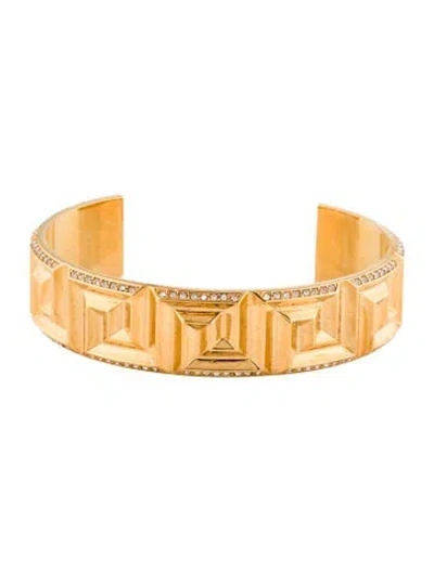 Pre-owned Versace Crystal Greca Cuff Bracelet, 7.5" In Multi