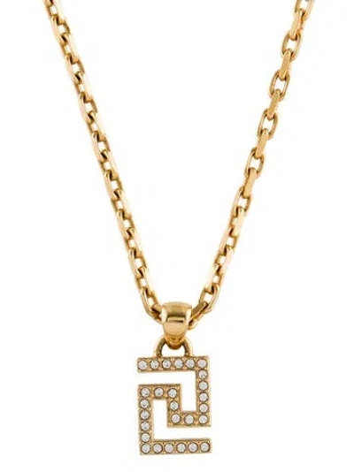 Pre-owned Versace Crystal Greca Pendant Necklace, 19" In Multi