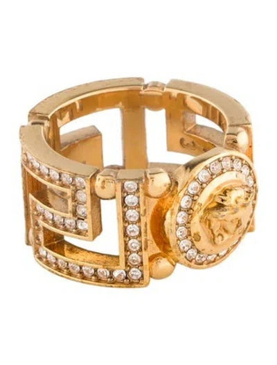 Pre-owned Versace Crystal Greca Ring In Multi