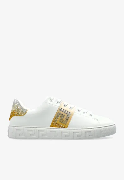Versace Crystal Greca Sneakers In White