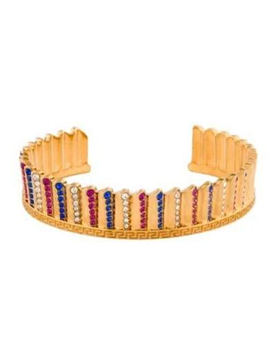 Pre-owned Versace Crystal I Ventagli Greca Cuff Bracelet, 7"
