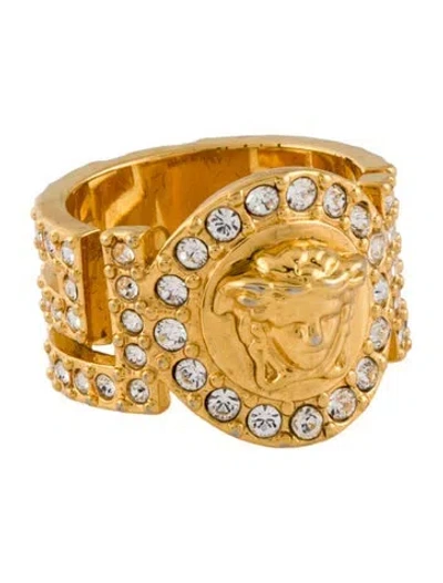 Pre-owned Versace Crystal Icon Medusa Cocktail Ring In Transparent