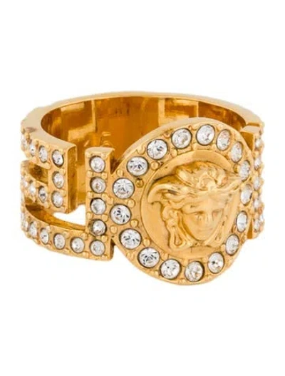 Pre-owned Versace Crystal Icon Medusa Ring In Multi