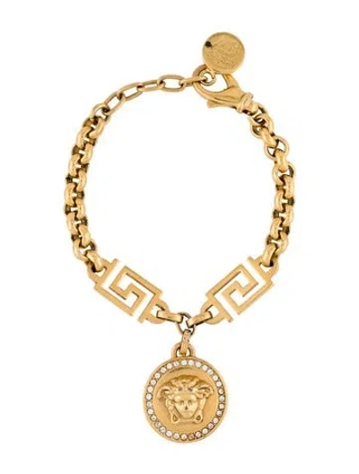 Pre-owned Versace Crystal La Medusa Charm Bracelet, 7.25" In Multi
