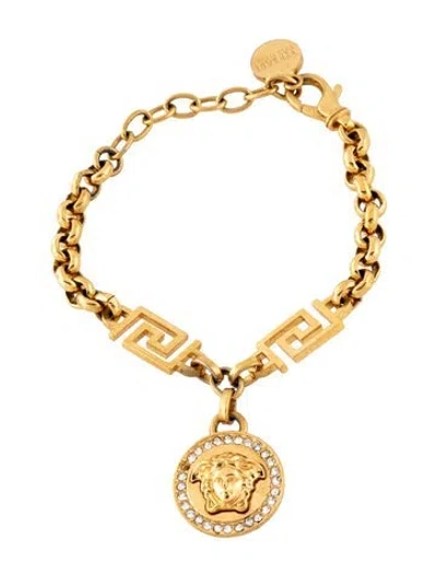 Pre-owned Versace Crystal La Medusa Charm Bracelet, 8.25" In Multicolor