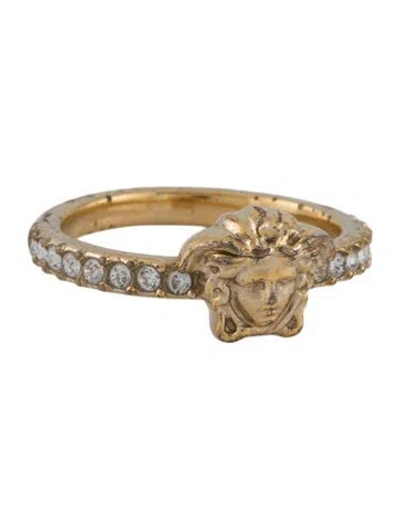 Pre-owned Versace Crystal La Medusa Cocktail Ring In Transparent