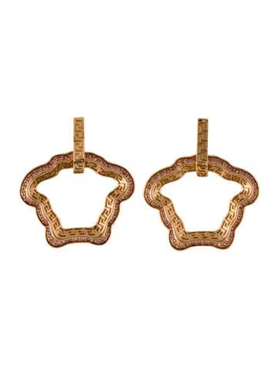 Pre-owned Versace Crystal La Medusa Curve Drop Earrings In Pink