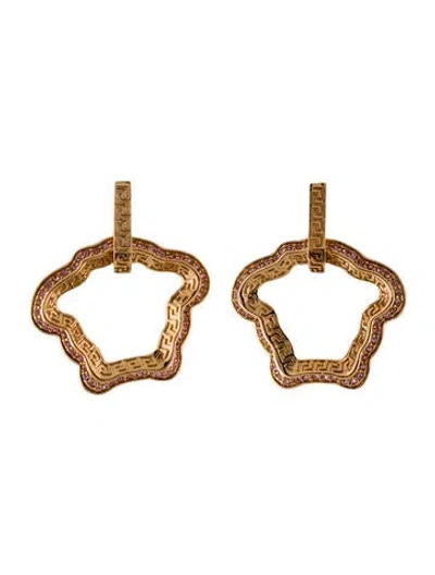 Pre-owned Versace Crystal La Medusa Curve Drop Earrings In Pink