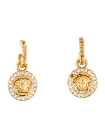 Pre-owned Versace Crystal La Medusa Drop Earrings In Clear