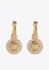 Versace Crystal La Medusa Greca Earrings In Gold
