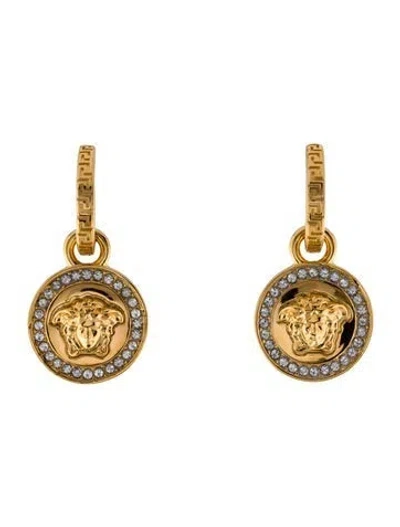 Pre-owned Versace Crystal La Medusa Greca Earrings In Transparent