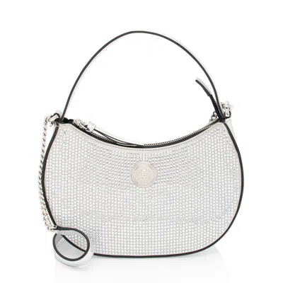 Versace Crystal La Medusa Half Moon Bag In Silver