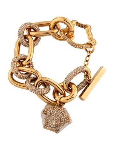 Pre-owned Versace Crystal La Medusa Link Bracelet, 6.25" In Multicolor