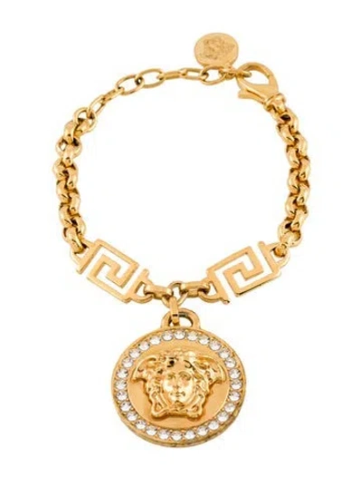 Pre-owned Versace Crystal La Medusa Link Bracelet In Multi