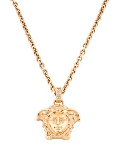Pre-owned Versace Crystal La Medusa Pendant Necklace, 18" In Multi