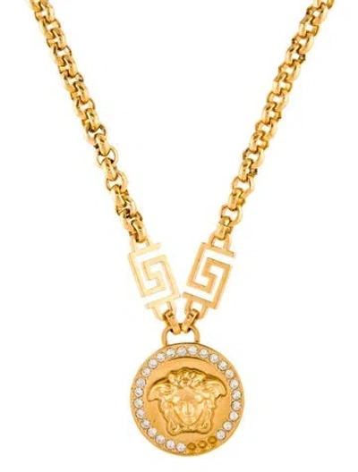 Pre-owned Versace Crystal La Medusa Pendant Necklace, 19.5" In Multi