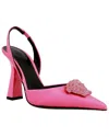 Versace 80 Crystal Embellished Medusa Slingback Pumps In Satin In Pink