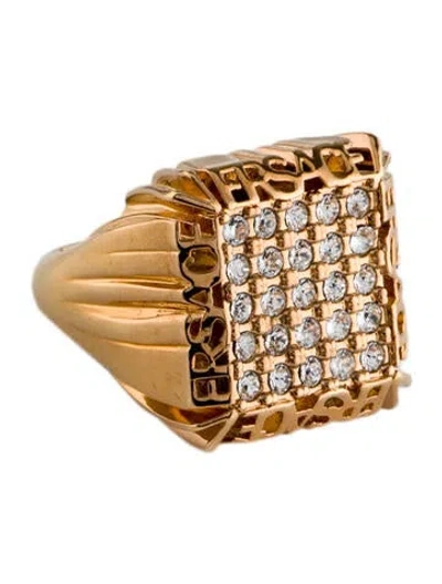 Pre-owned Versace Crystal Logo Ring In Transparent