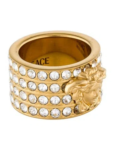 Pre-owned Versace Crystal Medusa Band Ring In Multi