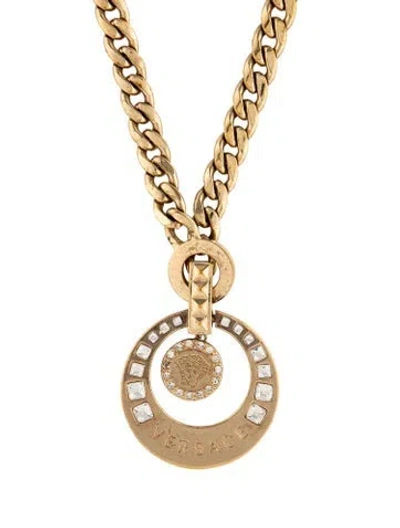Pre-owned Versace Crystal Medusa Bolo Necklace, 29" In Multi