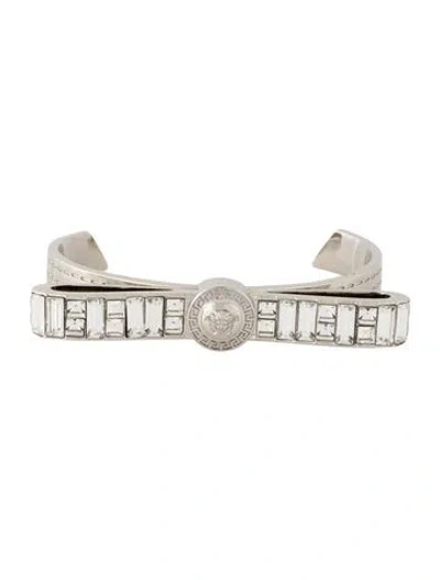 Pre-owned Versace Crystal Medusa Bow Cuff Bracelet, 6.25" In Multi