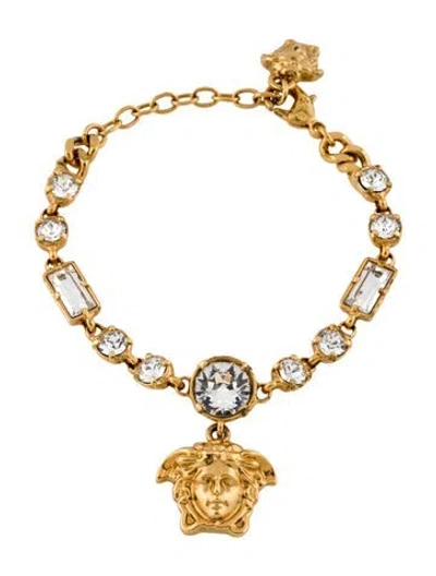 Pre-owned Versace Crystal Medusa Charm Bracelet, 7.25" In Multi
