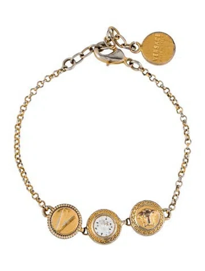 Pre-owned Versace Crystal Medusa Charm Bracelet, 8.25" In Multi